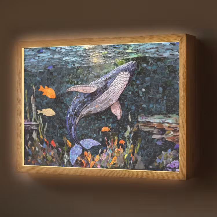 Mozaïek - Walvis - Koraal - Water Light Box met batterij (Wandlamp) middel -z3d_website