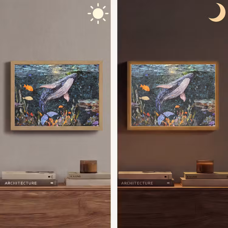 Mozaïek - Walvis - Koraal - Water Light Box met batterij (Wandlamp) middel -sfeer3