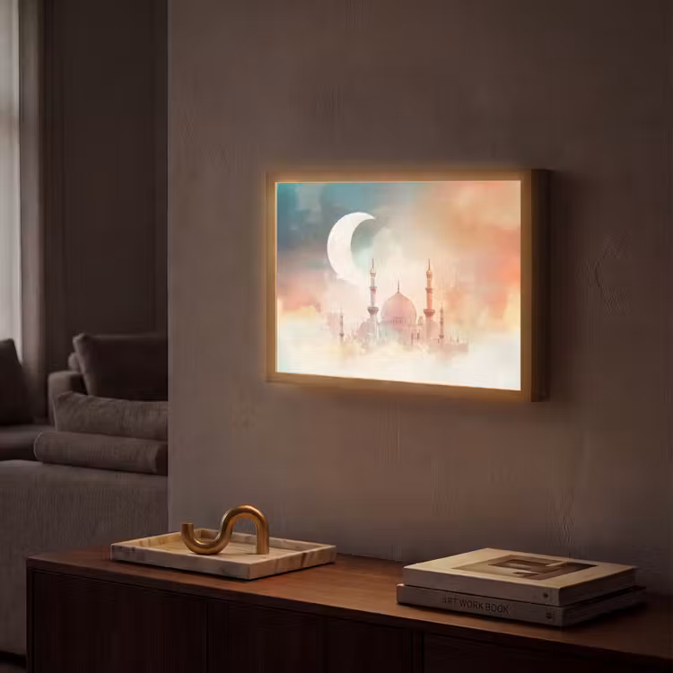 Moskee - Kleurrijke wolken - Arabisch - Ramadan - Islamitische Light Box met batterij (Wandlamp) middel -sfeer1