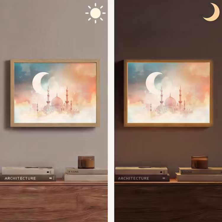 Moskee - Kleurrijke wolken - Arabisch - Ramadan - Islamitische Light Box met batterij (Wandlamp) middel -sfeer3