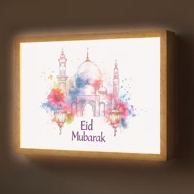 Moskee - Eid Mubarak - Suikerfeest - Kleurrijk - Ramadan - Islamitische Light Box met batterij (Wandlamp) middel -z3d_website