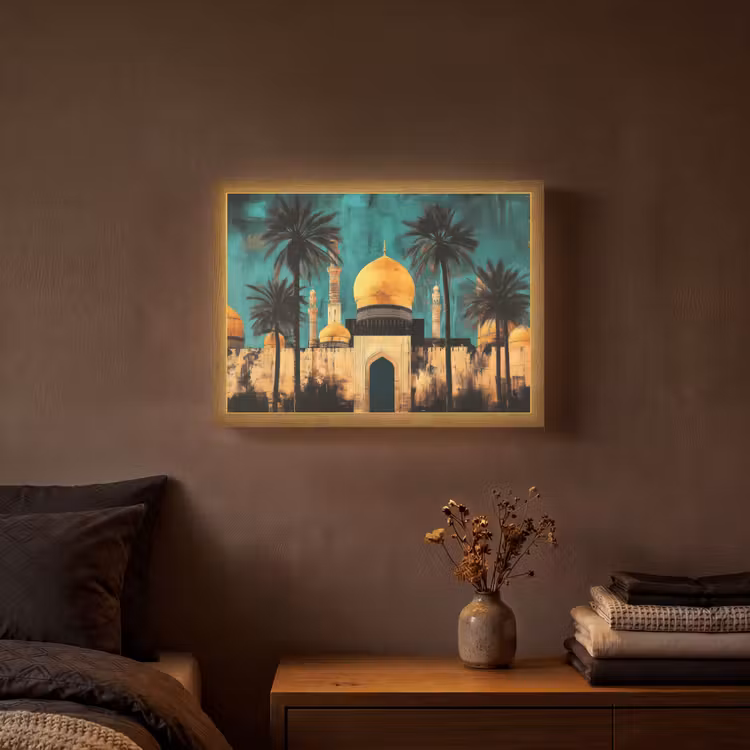 Moskee - Goud - Arabisch - Islamitische Light Box met batterij (Wandlamp) middel -sfeer4