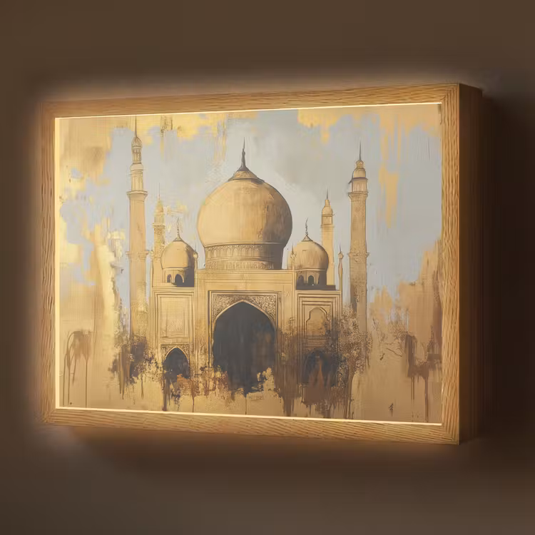 Moskee - Goud - Arabisch - Ramadan - Islamitische Light Box met batterij (Wandlamp) middel -z3d_website