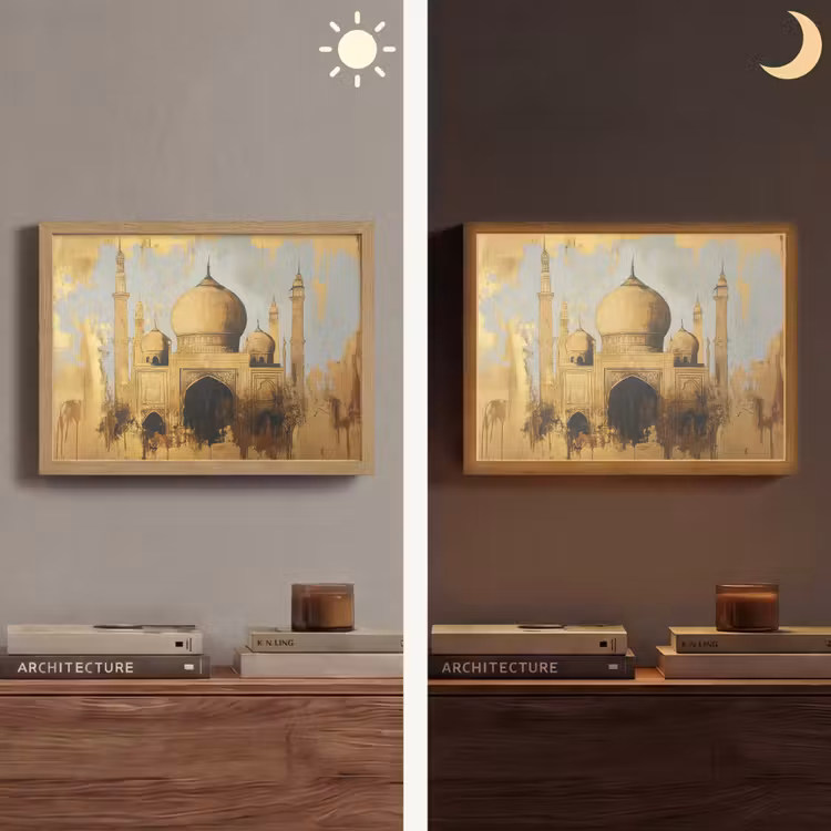 Moskee - Goud - Arabisch - Ramadan - Islamitische Light Box met batterij (Wandlamp) middel -sfeer3