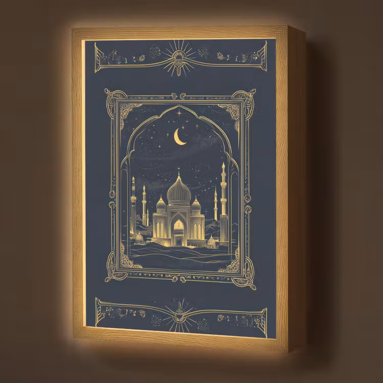 Moskee - Islam - Goud - Ramadan - Islamitische Light Box met batterij (Wandlamp) middel -z3d_website