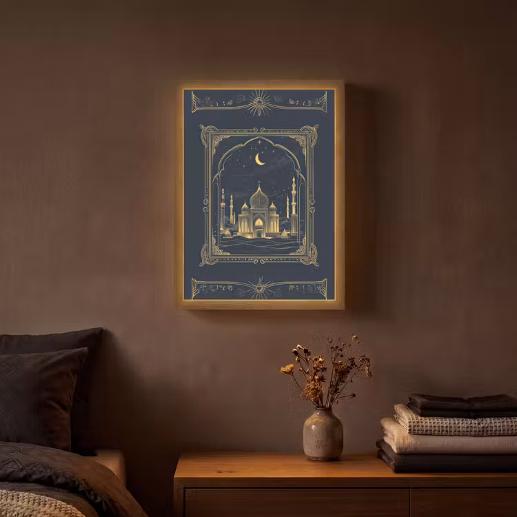 Moskee - Islam - Goud - Ramadan - Islamitische Light Box met batterij (Wandlamp) middel -sfeer4