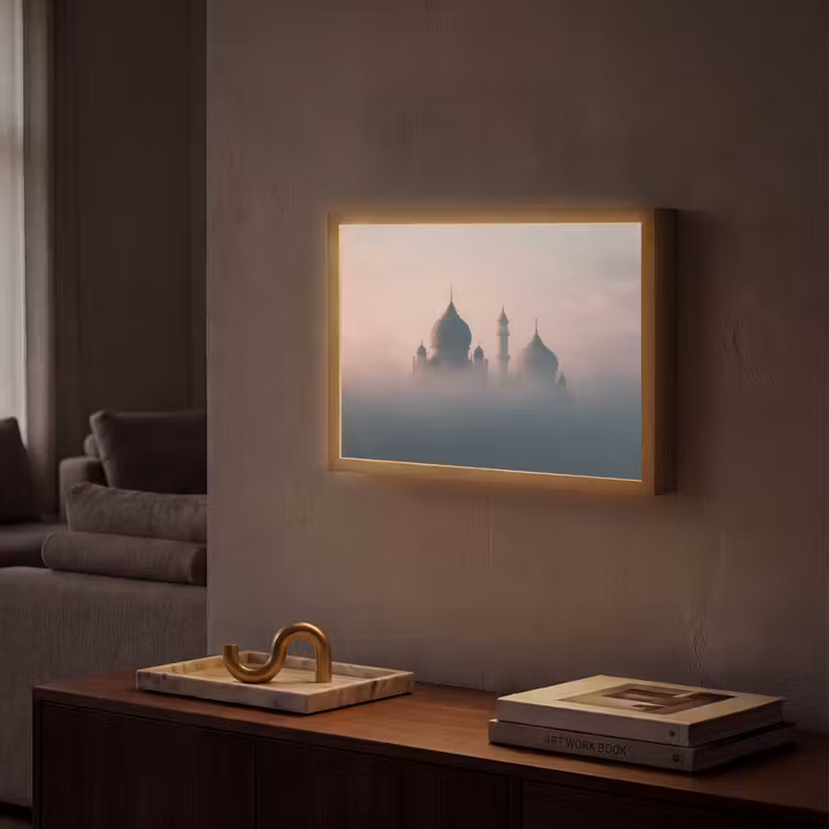 Moskee - Minaretten - mist - Islamitisch Light Box met batterij (Wandlamp) middel -sfeer1