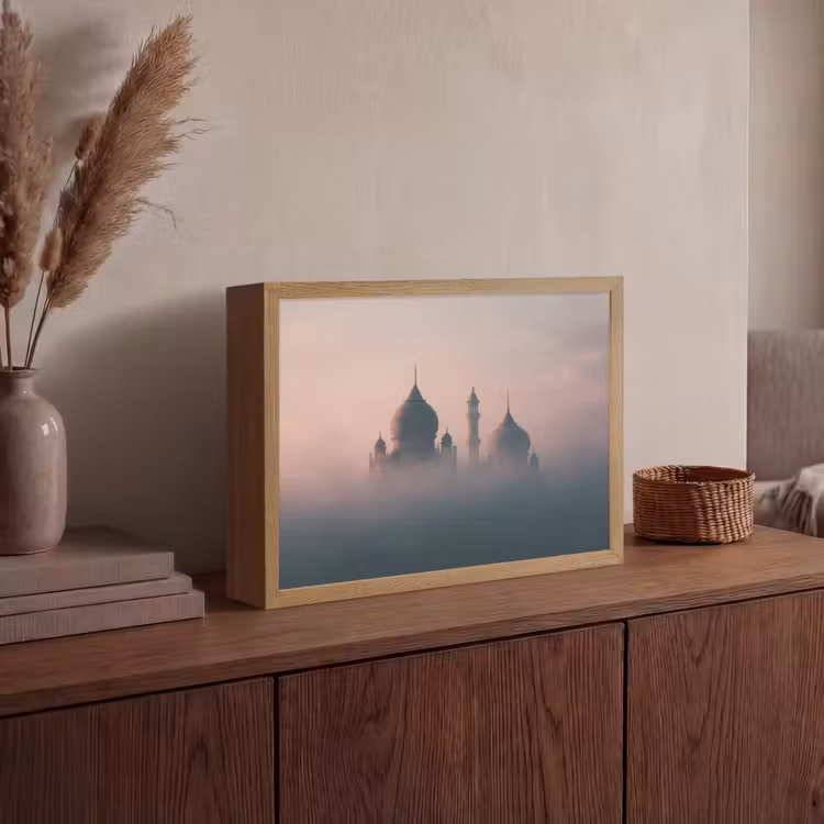 Moskee - Minaretten - mist - Islamitisch Light Box met batterij (Wandlamp) middel -sfeer2