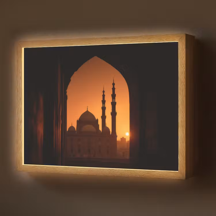 Moskee - Oranje lucht - Islamitisch Light Box met batterij (Wandlamp) middel -z3d_website