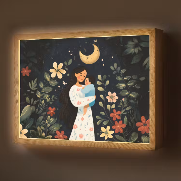 Moeder - Kind - Kleurrijk - Bloemen Light Box met batterij (Wandlamp) middel -z3d_website
