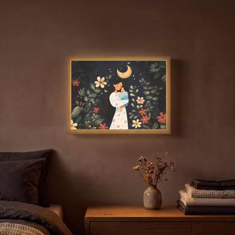 Moeder - Kind - Kleurrijk - Bloemen Light Box met batterij (Wandlamp) middel -sfeer4