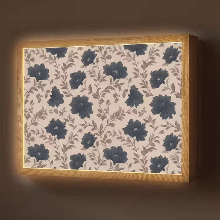 Motief - Bloemen - Zwart - Beige Light Box met batterij (Wandlamp) middel 907 -z3d_website