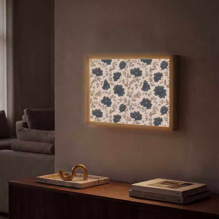 Motief - Bloemen - Zwart - Beige Light Box met batterij (Wandlamp) middel 907 -sfeer1