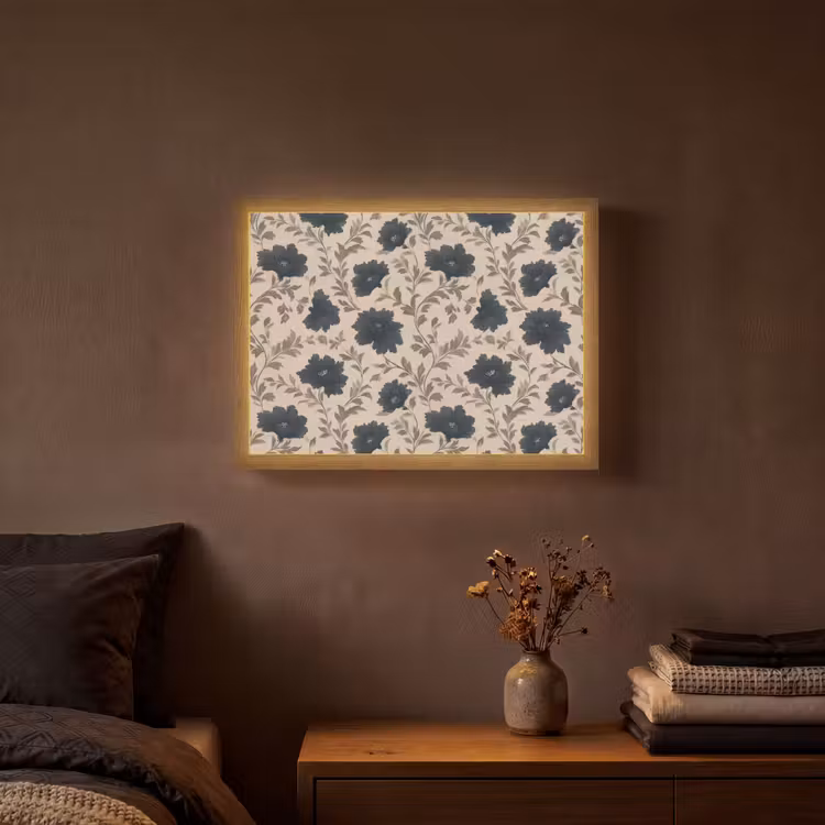 Motief - Bloemen - Zwart - Beige Light Box met batterij (Wandlamp) middel 907 -sfeer4