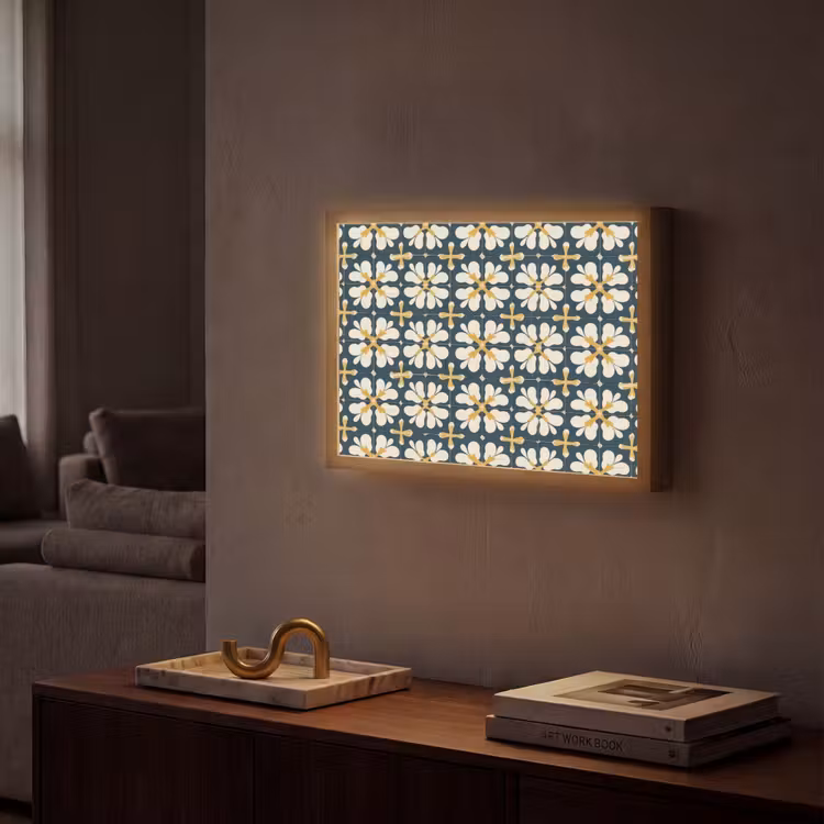 Motief - Tegel - Okergeel Light Box met batterij (Wandlamp) middel 907 -sfeer1