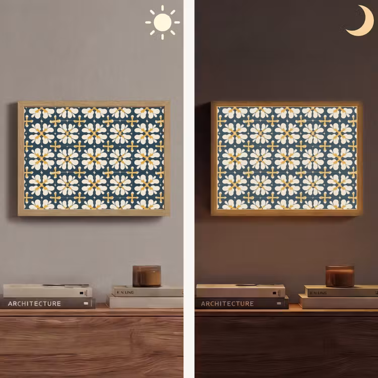 Motief - Tegel - Okergeel Light Box met batterij (Wandlamp) middel 907 -sfeer3