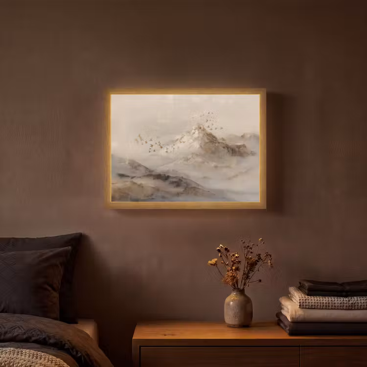 Berglandschap - Mist - Penseelstreken Light Box met batterij (Wandlamp) middel -sfeer4