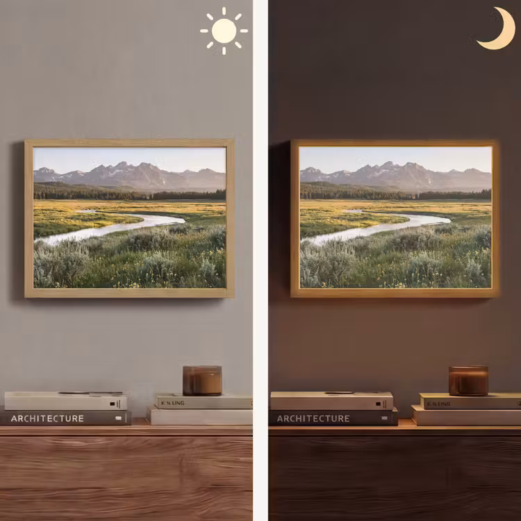 Berglandschap - Rivier - Bos Light Box met batterij (Wandlamp) middel -sfeer3