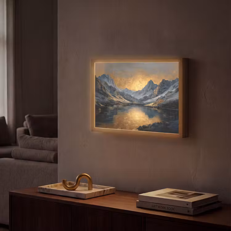 Berglandschap met Gouden Zonsondergang Light Box met batterij (Wandlamp) middel -sfeer1