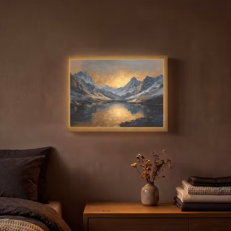 Berglandschap met Gouden Zonsondergang Light Box met batterij (Wandlamp) middel -sfeer4