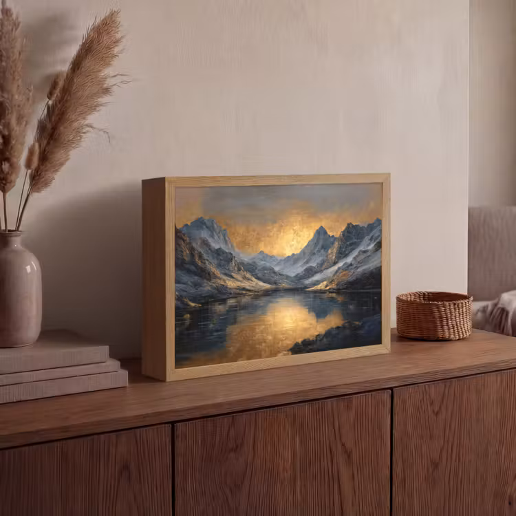 Berglandschap met Gouden Zonsondergang Light Box met batterij (Wandlamp) middel -sfeer2