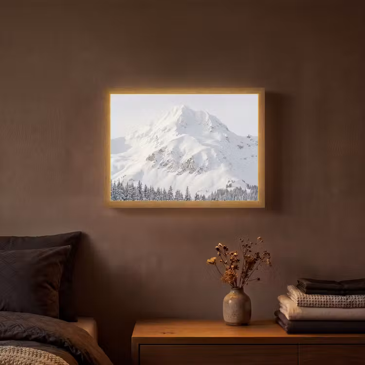 Berg - Sneeuw - Winter - Natuur - Wit Light Box met batterij (Wandlamp) middel -sfeer4