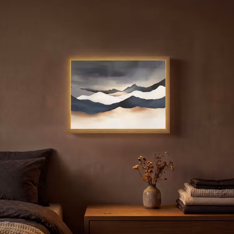 Bergen - Donkerblauw - Landschap Light Box met batterij (Wandlamp) middel -sfeer4