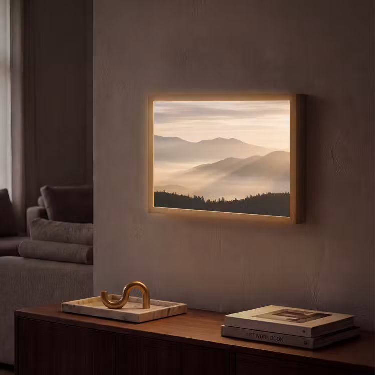 Bergen - Mist - Zonnestralen Light Box met batterij (Wandlamp) middel -sfeer1