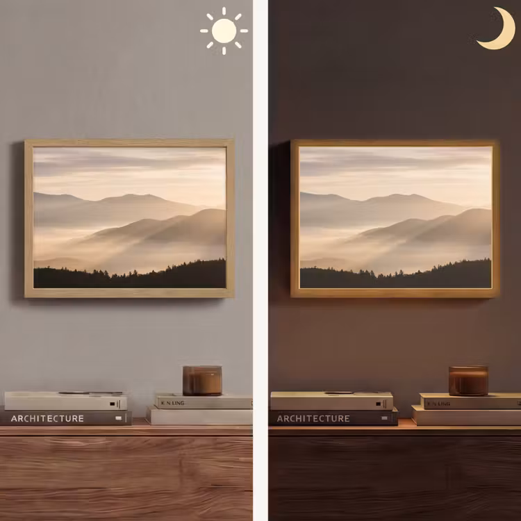 Bergen - Mist - Zonnestralen Light Box met batterij (Wandlamp) middel -sfeer3
