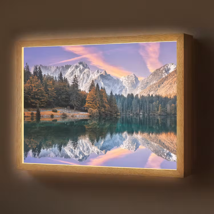 Bergen - Bos - Water - Lucht - Roze - Paars Light Box met batterij (Wandlamp) middel -z3d_website