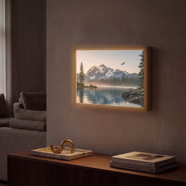 Bergen - Water - Bomen Light Box met batterij (Wandlamp) middel -sfeer1