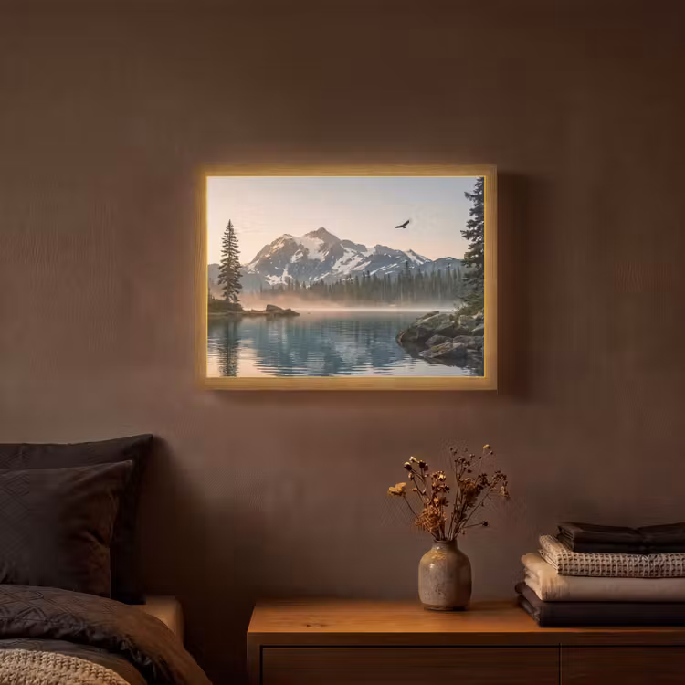 Bergen - Water - Bomen Light Box met batterij (Wandlamp) middel -sfeer4