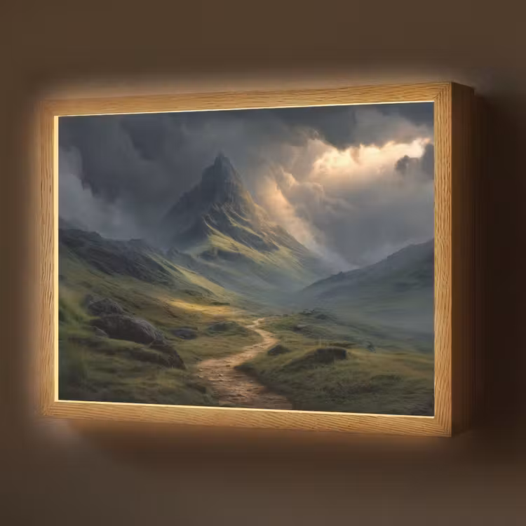 Bergen - Kronkelpad - Groen - Wolken Light Box met batterij (Wandlamp) middel -z3d_website