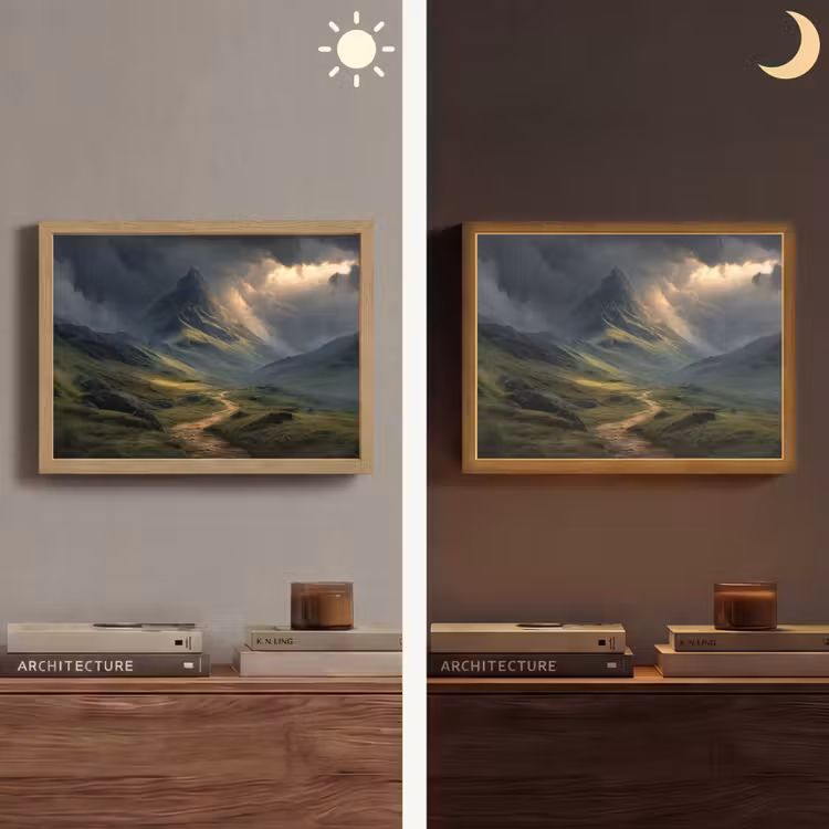 Bergen - Kronkelpad - Groen - Wolken Light Box met batterij (Wandlamp) middel -sfeer3