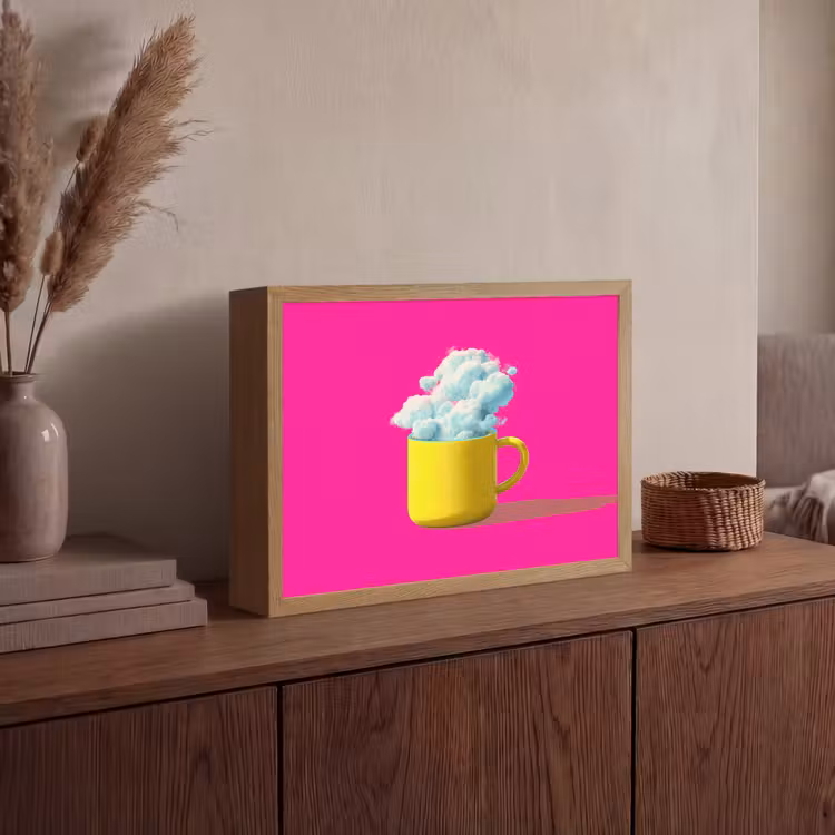 Mok - Wolken - Roze - Minimalitisch Light Box met batterij (Wandlamp) middel -sfeer2