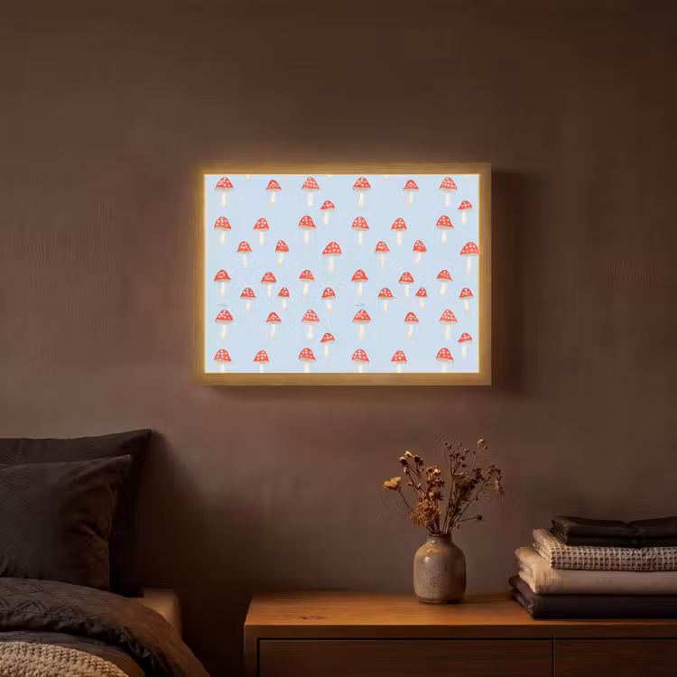 Paddenstoel -Sprookje - Blauw Light Box met batterij (Wandlamp) middel 907 -sfeer4