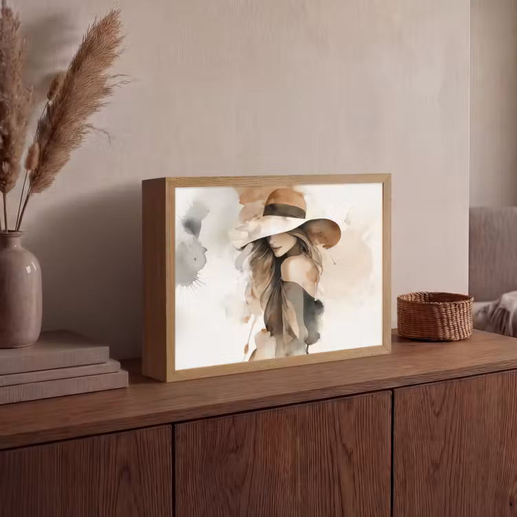 Mysterieus - Vrouw - Sepia Light Box met batterij (Wandlamp) middel -sfeer2