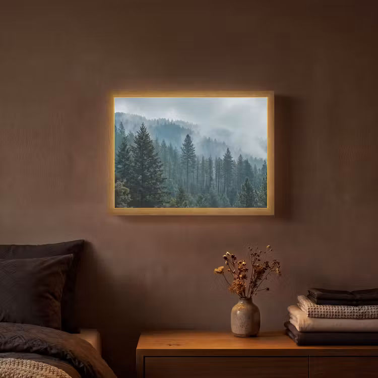 Naaldwoud - Bergen - Mist Light Box met batterij (Wandlamp) middel -sfeer4