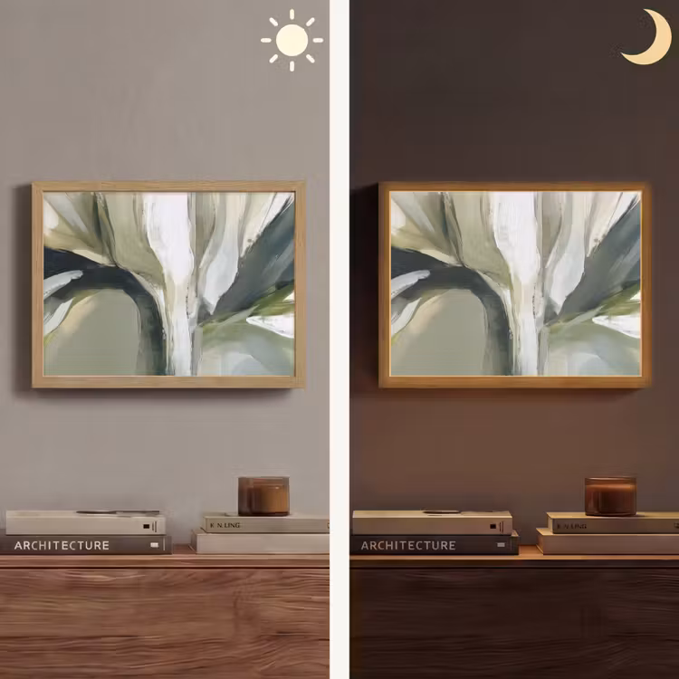 Natuur - Abstract - Groen - Penseelstreken Light Box met batterij (Wandlamp) middel -sfeer3