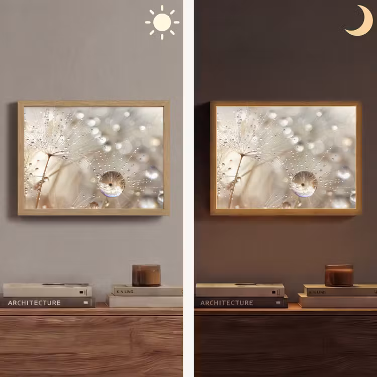 Natuur - Bloemen - Druppels - Regen Light Box met batterij (Wandlamp) middel -sfeer3