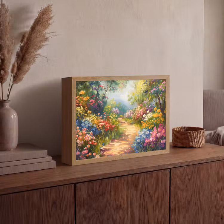 Natuur - Landschap - Bloemen - Kleurrijk Light Box met batterij (Wandlamp) middel -sfeer2
