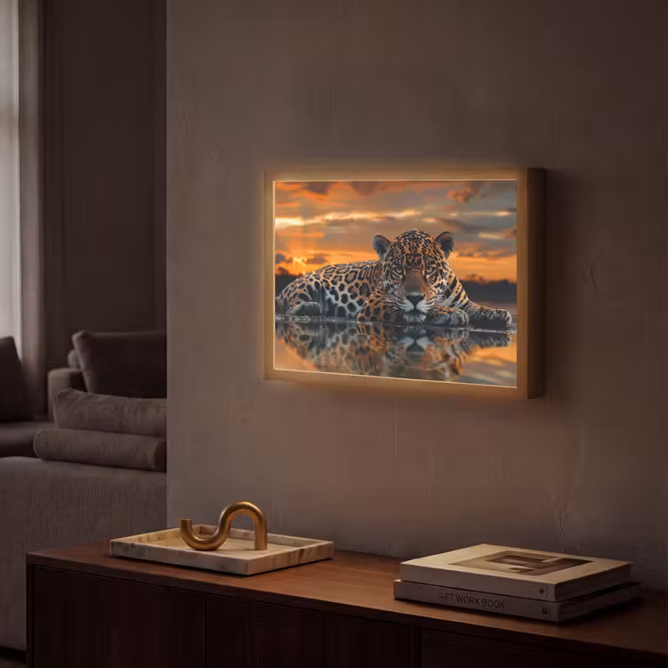 Natuur - Luipaard - Dier - Zonsondergang - Modern Light Box met batterij (Wandlamp) middel -sfeer1