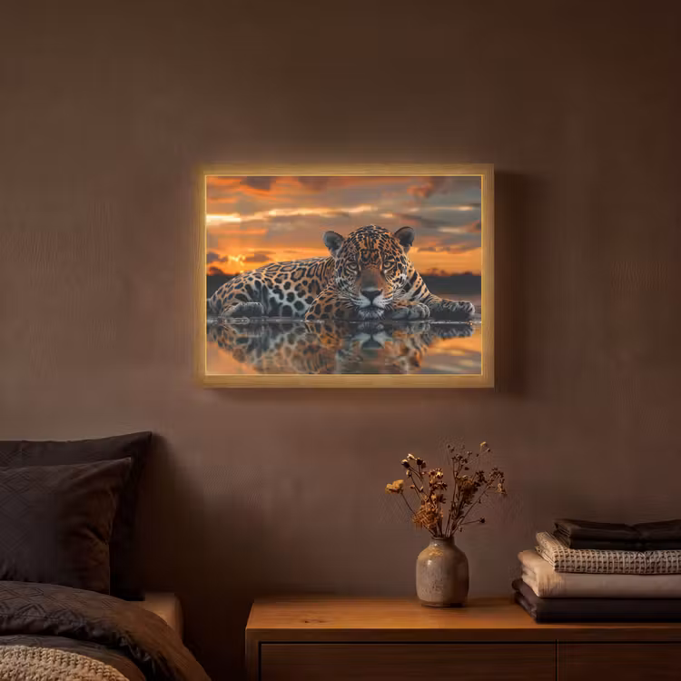 Natuur - Luipaard - Dier - Zonsondergang - Modern Light Box met batterij (Wandlamp) middel -sfeer4