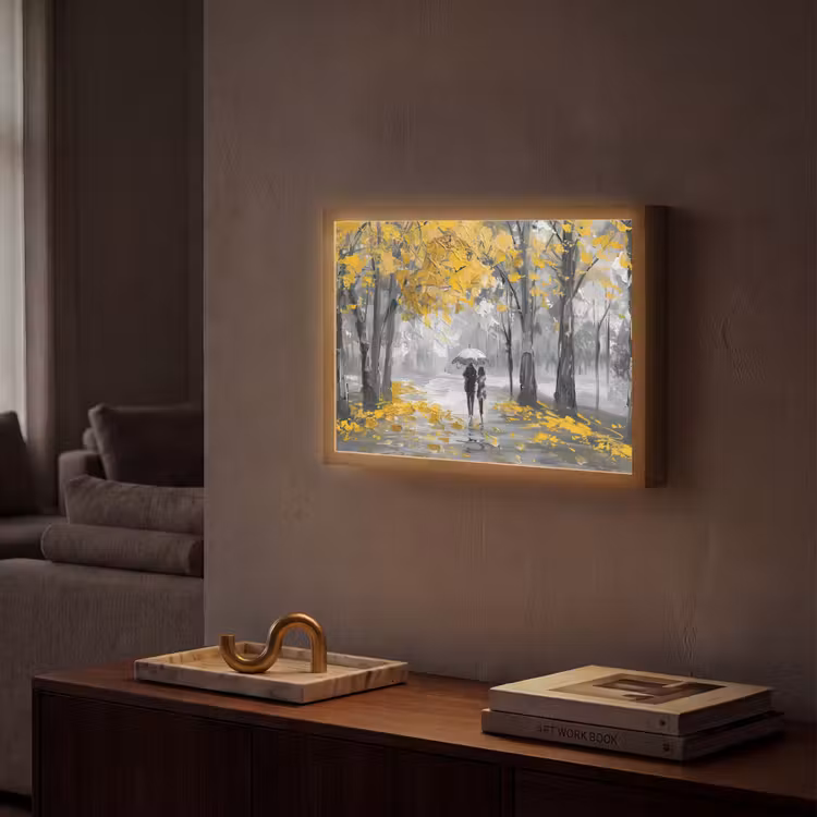 Natuur - Geel - Park - Zwart - Wit Light Box met batterij (Wandlamp) middel -sfeer1