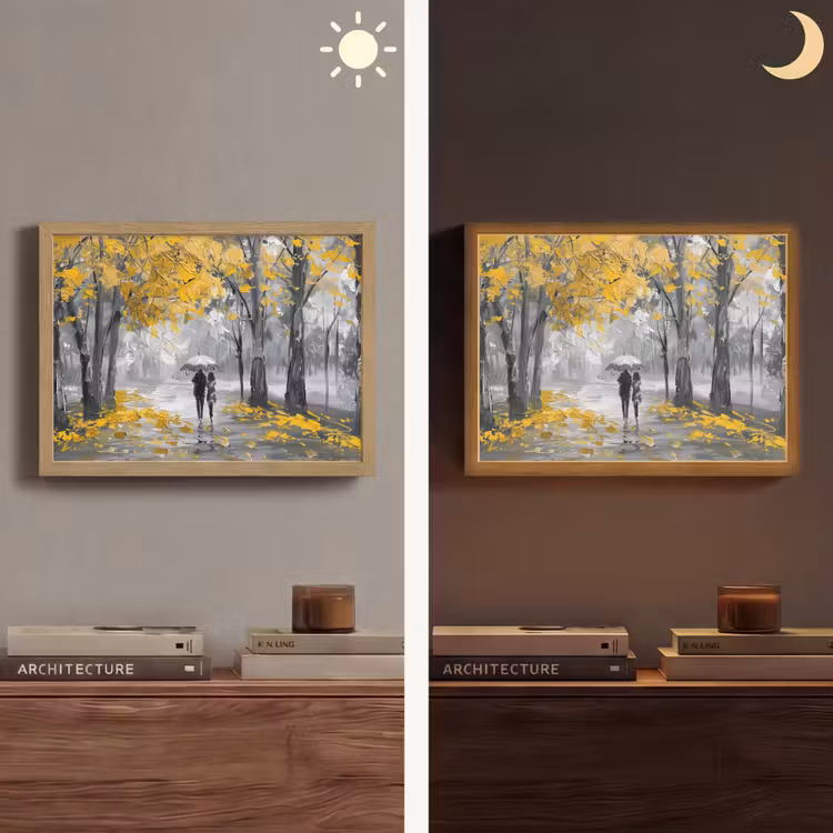 Natuur - Geel - Park - Zwart - Wit Light Box met batterij (Wandlamp) middel -sfeer3