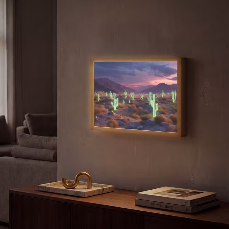 Neon cactussen - Woestijn - Zonsondergang Light Box met batterij (Wandlamp) middel -sfeer1