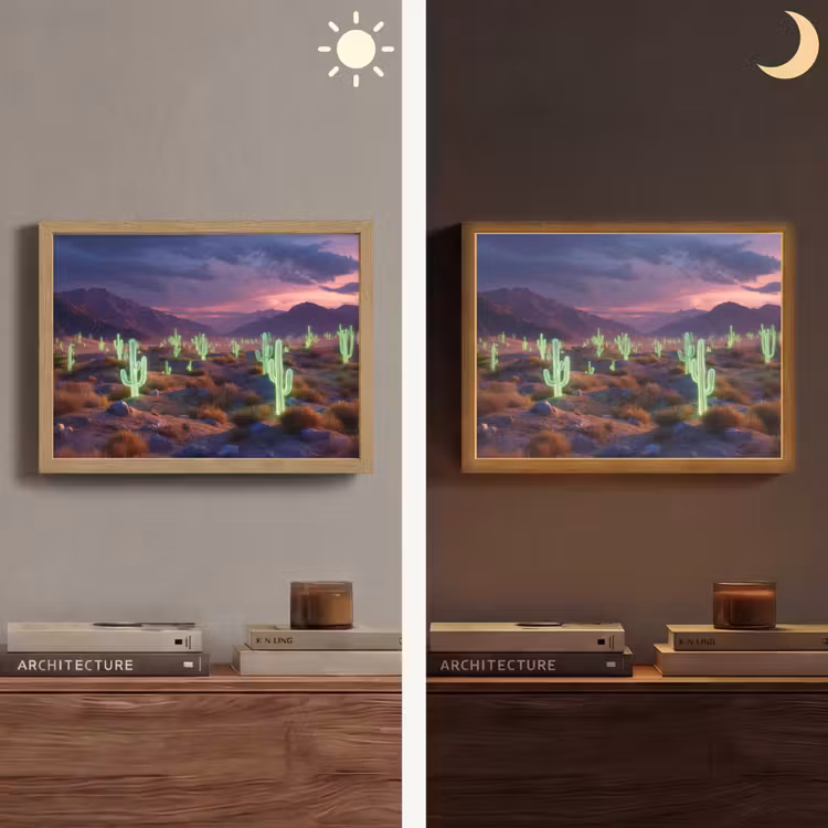 Neon cactussen - Woestijn - Zonsondergang Light Box met batterij (Wandlamp) middel -sfeer3
