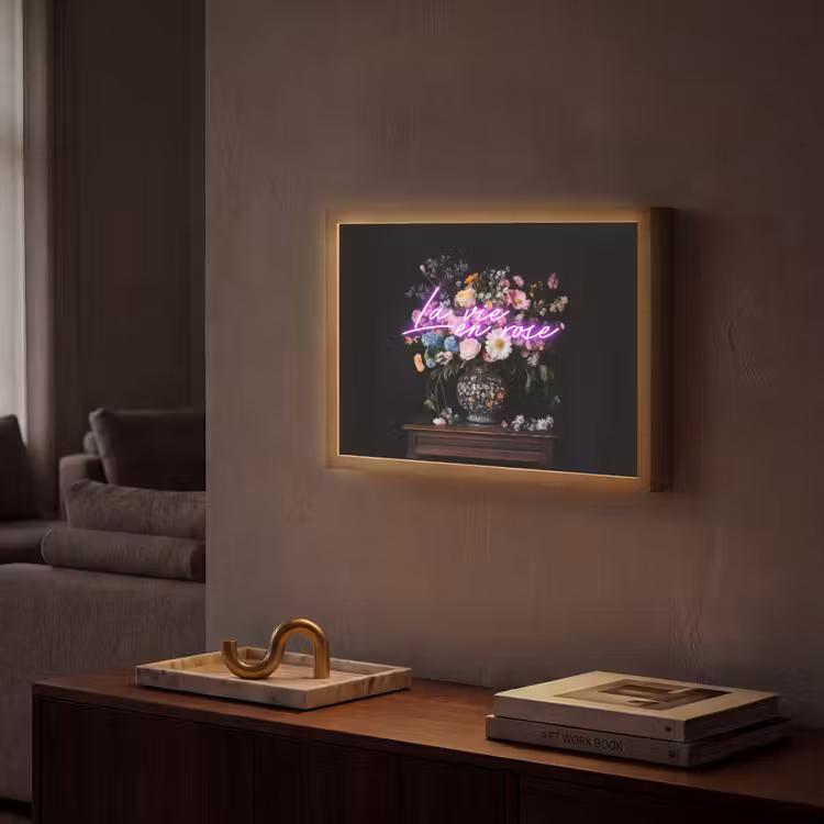 Neon - Vaas - Bloemen Light Box met batterij (Wandlamp) middel -sfeer1