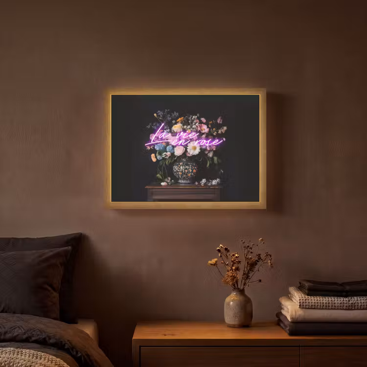 Neon - Vaas - Bloemen Light Box met batterij (Wandlamp) middel -sfeer4
