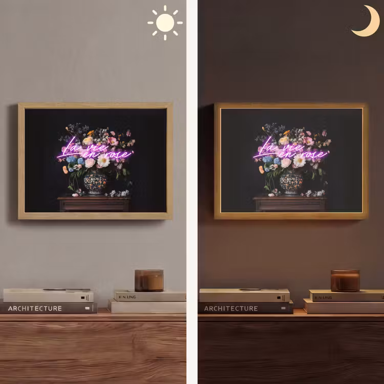 Neon - Vaas - Bloemen Light Box met batterij (Wandlamp) middel -sfeer3